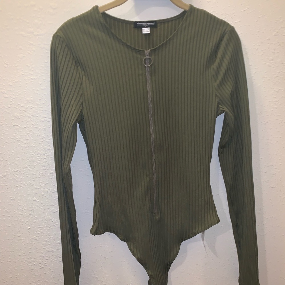 NEW American Apparel Glacé Rib Zip Thong Bodysuit